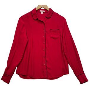 Brooks Brothers Women's Fleece Button Up Shirt Long Sleeve Size 6 Red Pocket